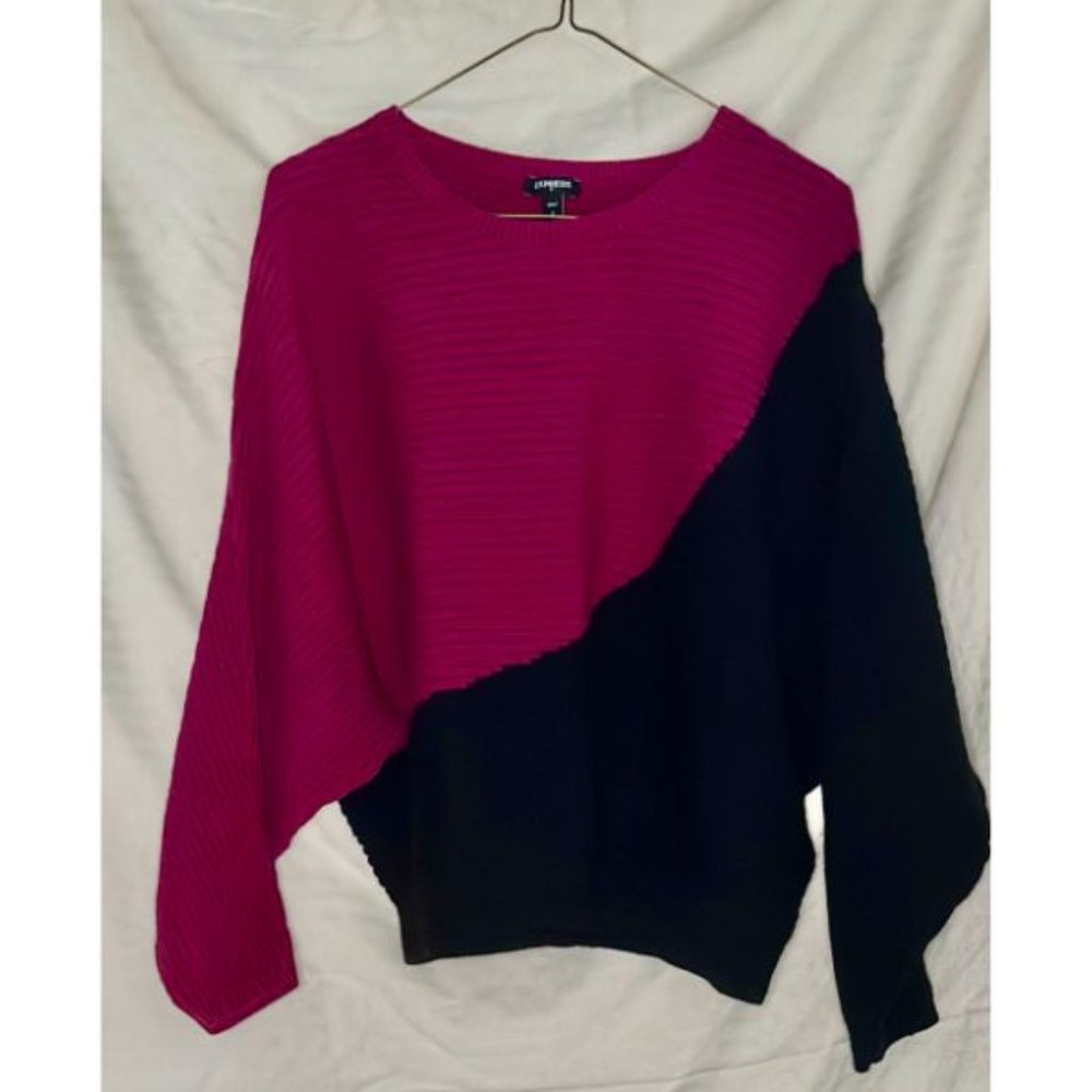 EXPRESS Colorblock Pullover Ribbed Knit Sweater, size MEDIUM, Pink/Black